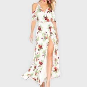 PRIVACY PLEASE Revolve Spring Summer Tropical Floral Midi Wrap Dress Size xs